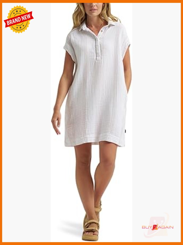 Loose Fit Sheath Dress With Side Pockets And Button Closure